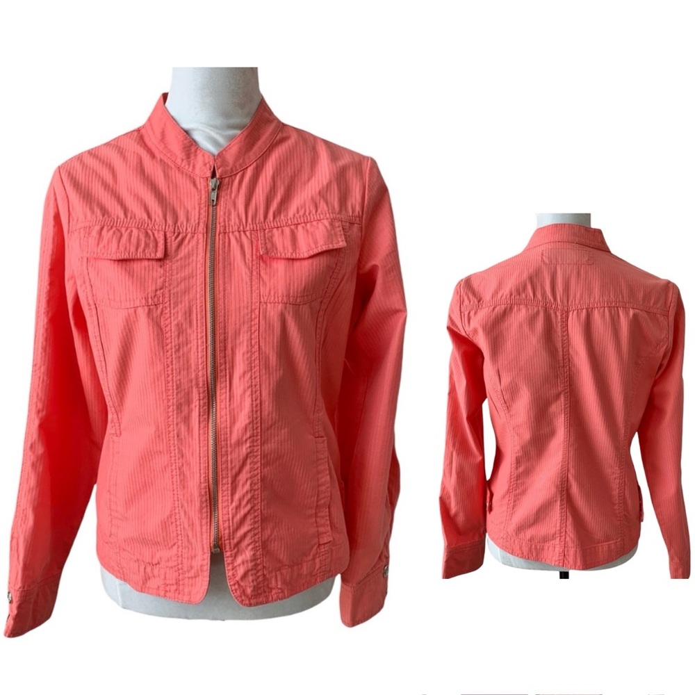 Bamboo Traders Peach-Pink Mandarin Neck Full Zip Stripe Textured Jacket